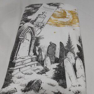 LOT 2 NEW KASSAFINA HOME COLLECTION KITCHEN TOWELS R.I.P. GOLD BLK WHT TOMBSTONE
